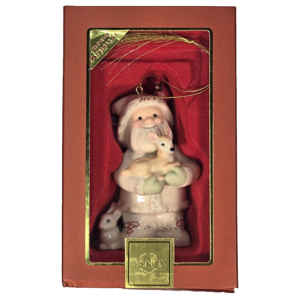 Lenox SANTA'S WOODLAND FRIENDS 2008 Annual Christmas Ornament Deer, Rabbit, Bird